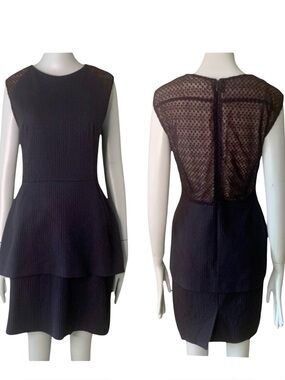 O’2ND Peplum Embroidered Sheer Sleeveless Blue Dress Size 8